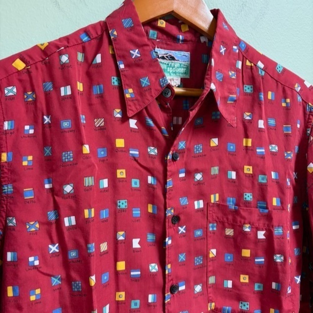 Reyn Spooner Hawaiian Traditionals Vintage Mens Aloha Shirt Size M Nato Alphabet